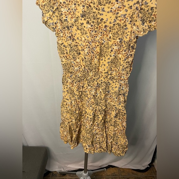 Maurices Babydoll Dress Yellow Floral Short Flutter Sleeve Tiered Ruffle XS - Picture 8 of 11
